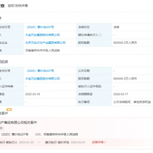 万达80亿人民币股权被冻结