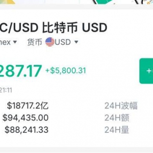 币圈  比特币再次突破94000美元24小时内涨幅6.386%交易量370亿美元 ...