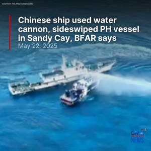 中国海警船只在桑迪沙洲使用水炮，擦撞了菲律宾船只