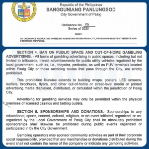 帕西格正式封杀赌博广告